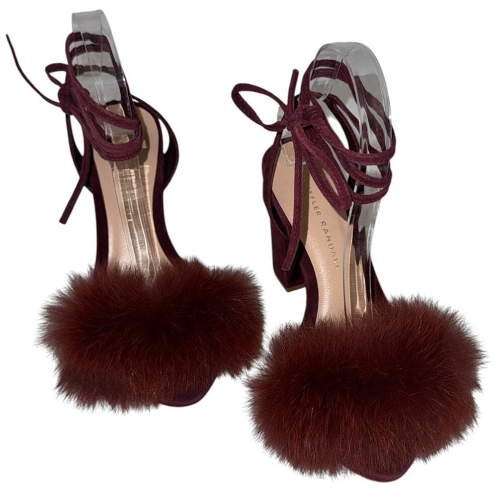 Loeffler Randall Nicolette Fox Fur Suede Ankle Tie Heel Sandals Size 6